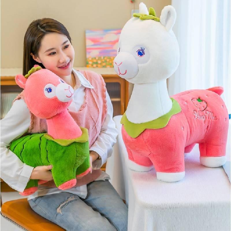 Adorable Pink And Green Fruit Alpaca Plush Toy With Soft Short Plush Material