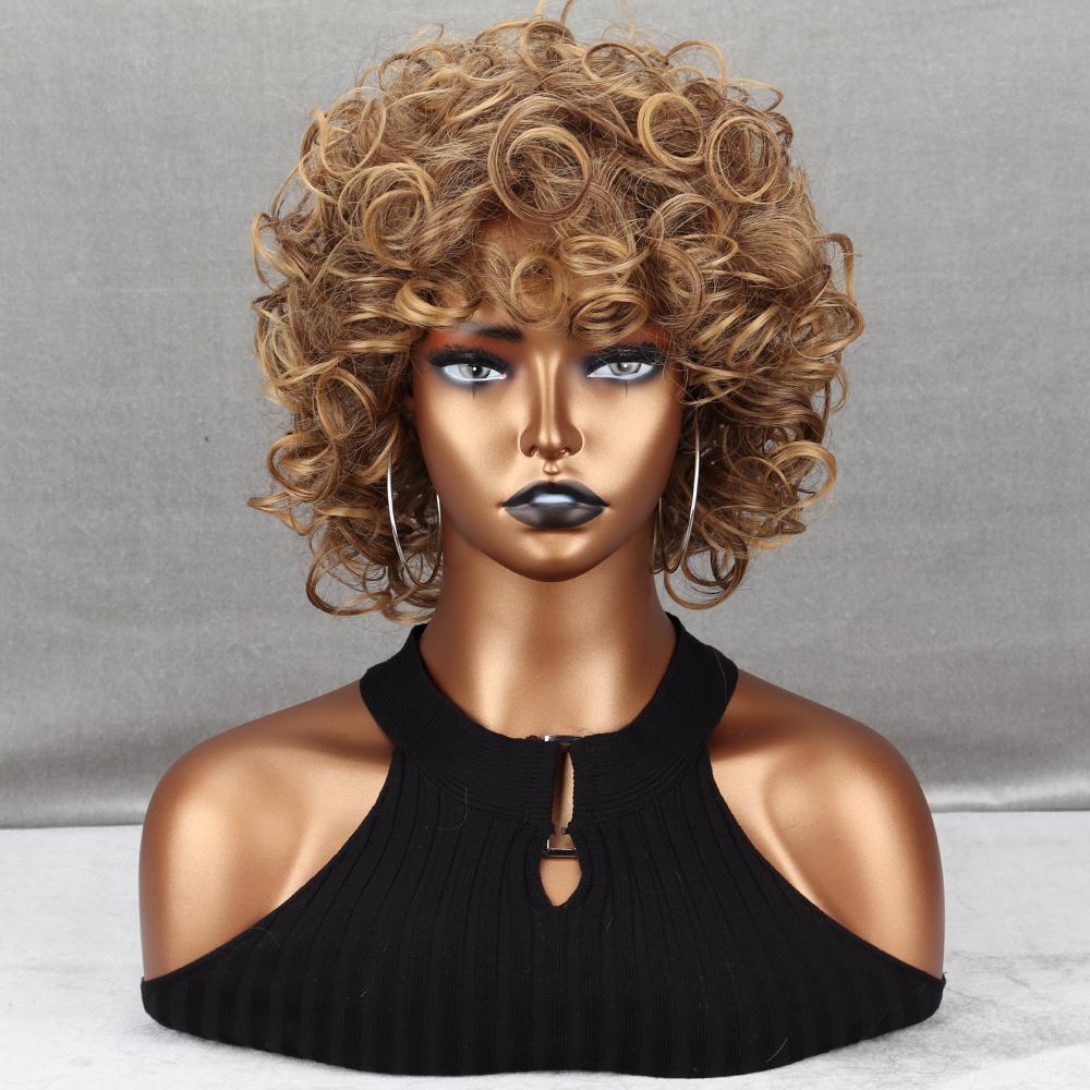 

Miss Wig Кучерява афро-світла перука з чубчиком Перуки довжиною до плечей Афро-кучеряві перуки Синтетична кучерява перука для чорних жінок 30cm