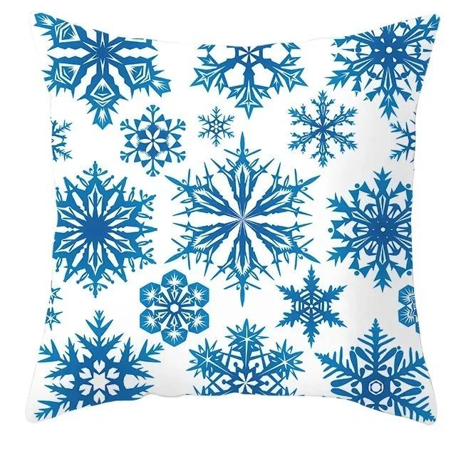 Winter Blue Christmas Pillowcase Home Snowflake Snowman Tree Pillowcase Home Decoration Cushion Cover