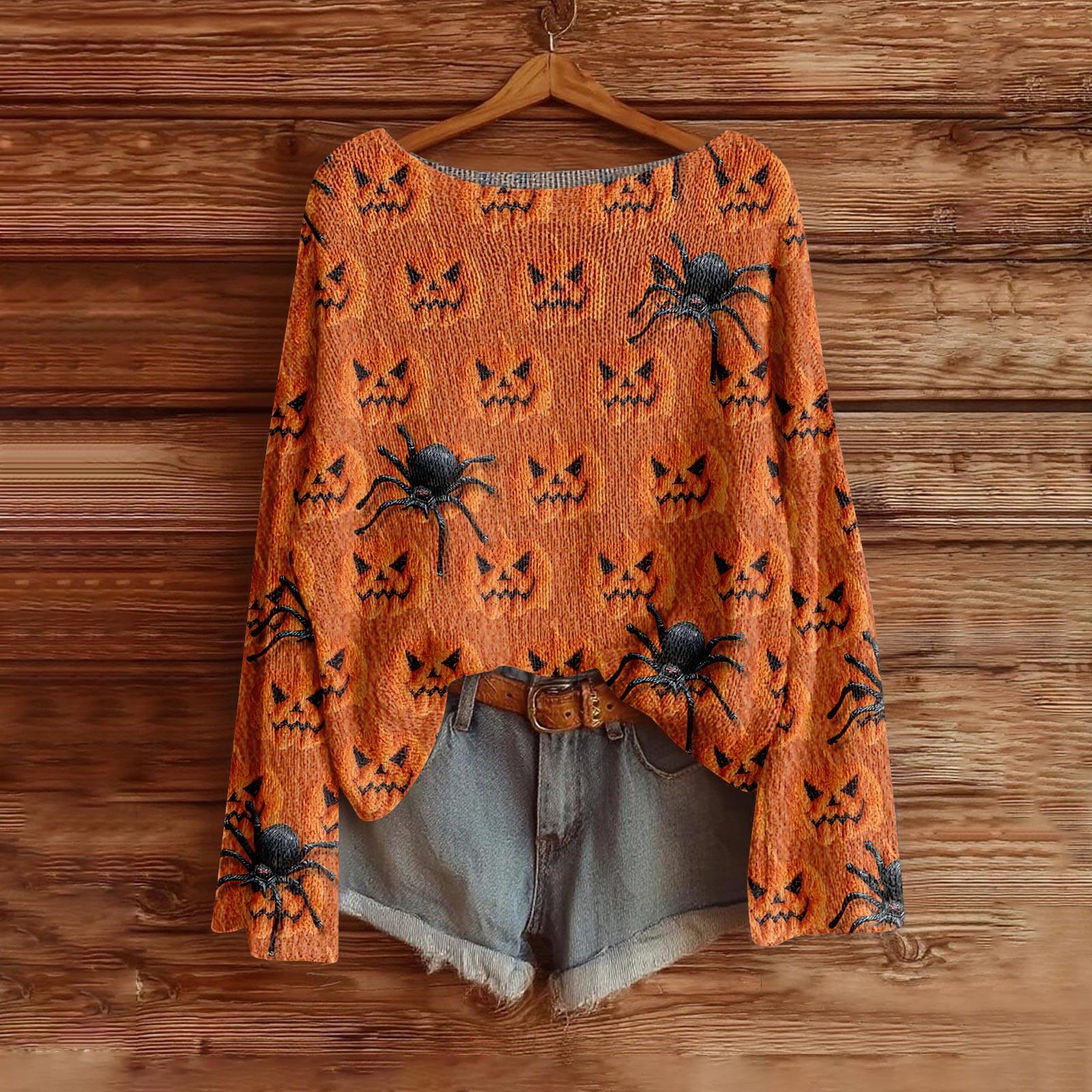 

Женский модный свитер с длинным рукавом и принтом на Хэллоуин XXL шафрановый