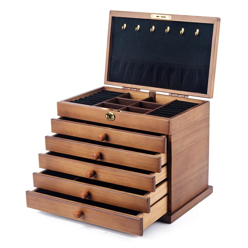 High-End Vintage Solid Wood Multi-layer Jewelry Box with Lock - Large Capacity for Necklace & Ring Storage