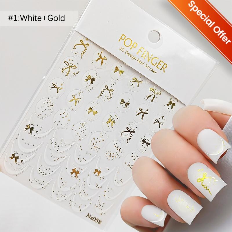 White 5D Pearl Lace Bowknot Wave Lines Nail Stickers Elegant Exquisite Nail Decoration Decals DIY Self Adhesive Transfer Slider