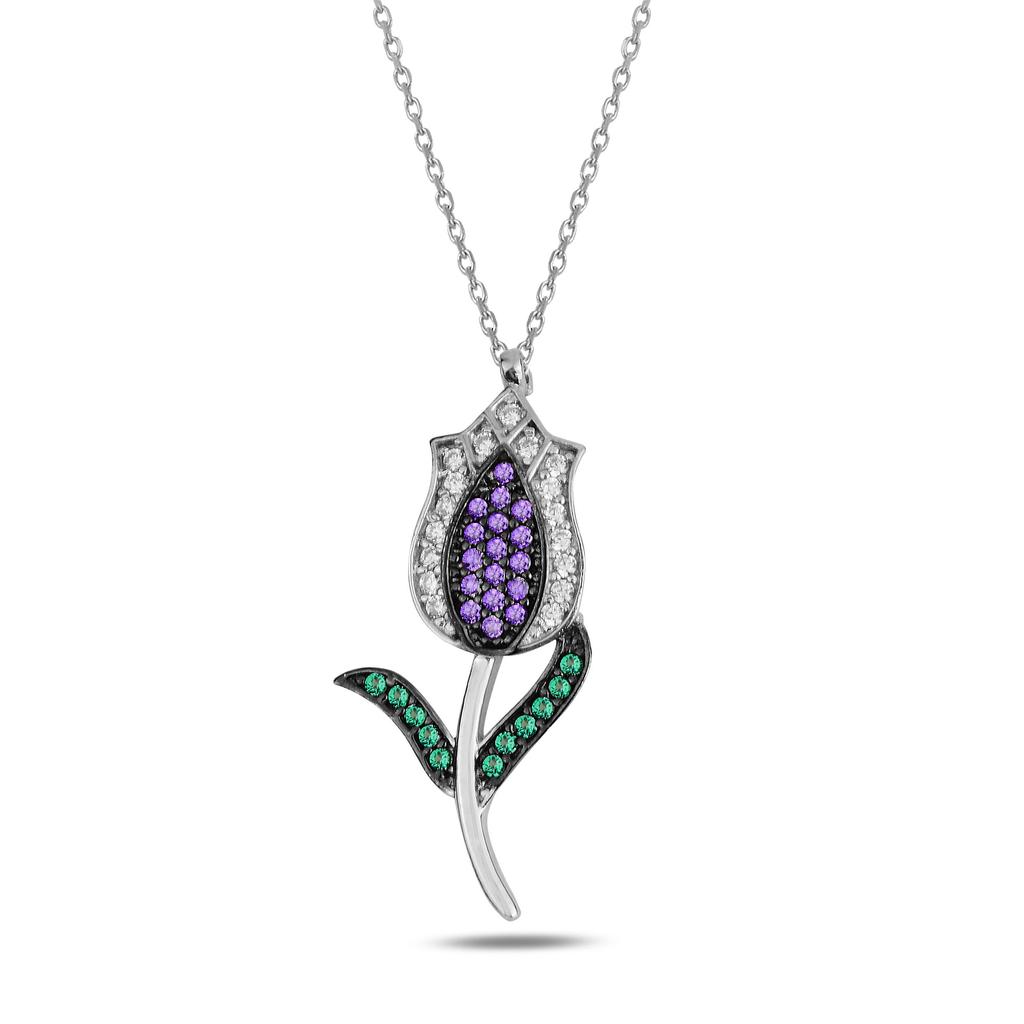 925 Tulip Silver Necklace, Tulip Necklace, Turkish Silver Jewelry, Flower Necklace, Tulip Pendant Necklace, Gift Idea For Women