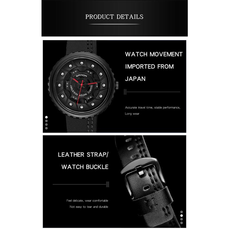 New Watch Men's Belt Business Quartz Watch Hollow Large Dial Fashion Personality Trendy Watch