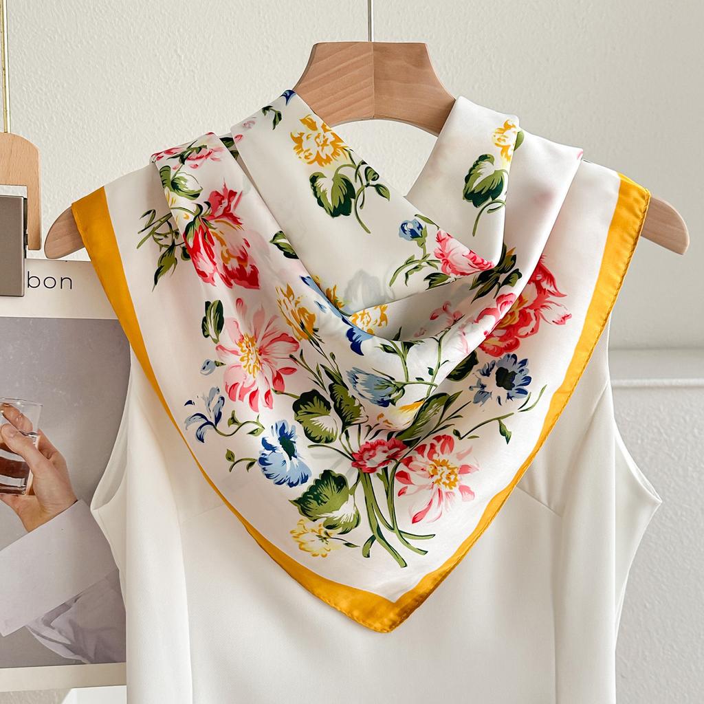 Spring and Autumn Thin 71 Silk Pink Cherry Small Scarf Baotou Neck Protection Go out to play Versatile Ladies Small Scarf