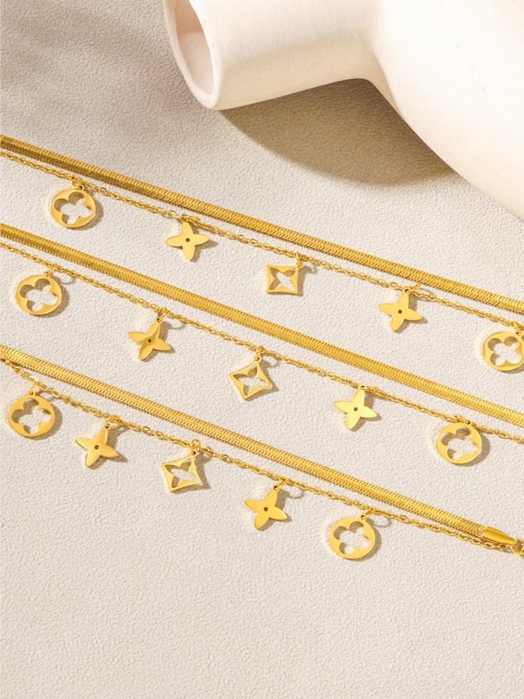 316L Stainless Steel Necklace Matching Bracelet Anklet For Women 18k Gold Plated Two-layer Charm Necklaces Bracelets Ankle Chain
