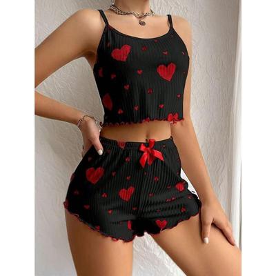 Women's Pajamas Set Sleepwear 2 PCS Short Tank Tops And Shorts White Ventilate Soft Casual Love Printing