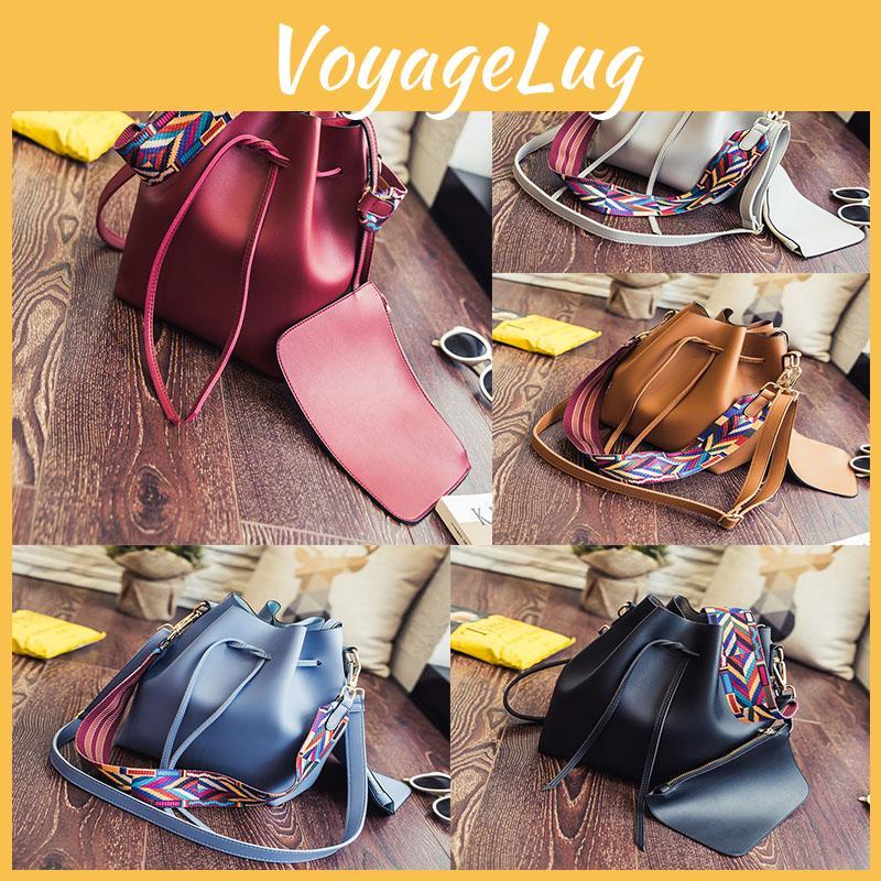 Elegant Fashion Women Colorful Wide Strap Bucket Shoulder Bags For Versatile Style