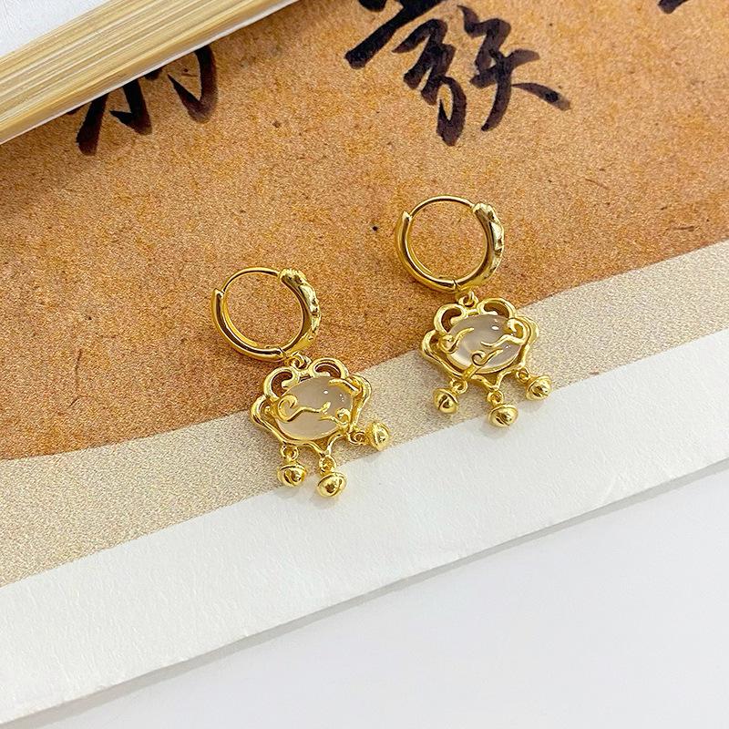 Ping An Lock Earbud New Chinese Style Light Luxury High-end Temperament Elegant Earrings Earrings