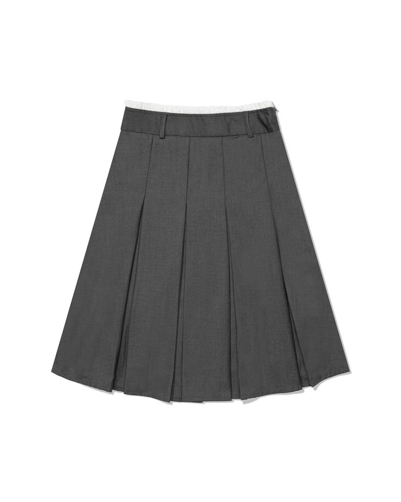 Moa Laced Pleated Midi Skirt (Gray)