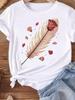 (Asian Size) Feather Flower Trend Women Tee Top Clothing Casual T Shirt Fashion Printed Lady Female Graphic  Short Sleeve T-shirts