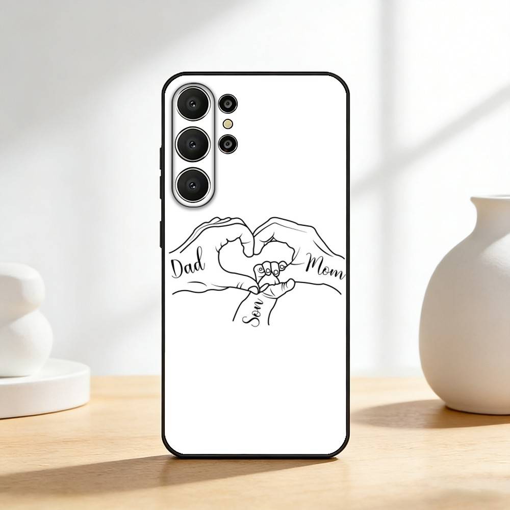 M-Mom Daughter Son Dad Hold H-Hands Phone Case For Samsung S26,S25,24,23,22,30,21,10,9,Ultra,Plus,Lite,Black Soft Case