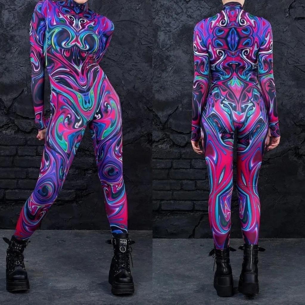 3D Digital Printing Stage Performance Costumes Adults Halloween Events Carnival Theme Party Cosplay Outfit Pretend Game Jumpsuit