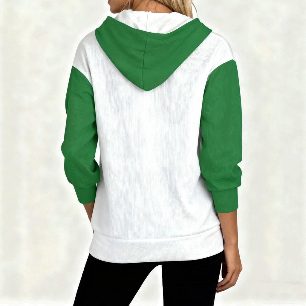 Women's Loose And Comfortable Drawstring V-neck Long Sleeved Christmas Print Hoodie