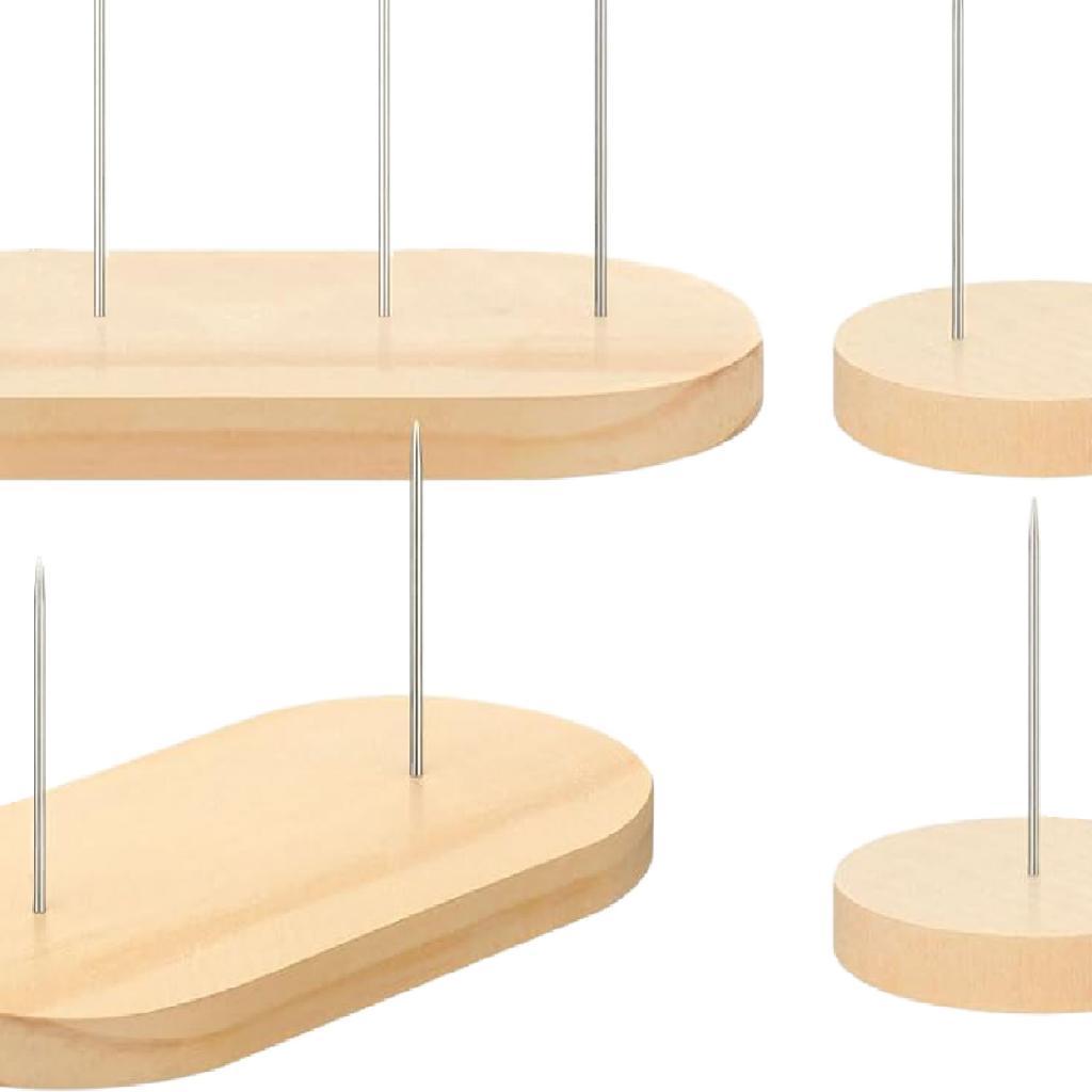4Pcs Crochet Dolls Display Stand Bracket Decor Creative Metal Pins Portable Wooden Base Storage Rack