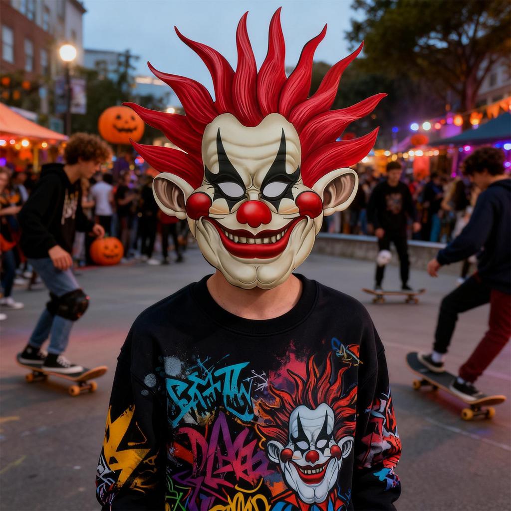 Masquerade Face Cover Creepy Red-Haired Accessory Carnival Masque For Halloween Party Performance Stage Show Prank Haunted House