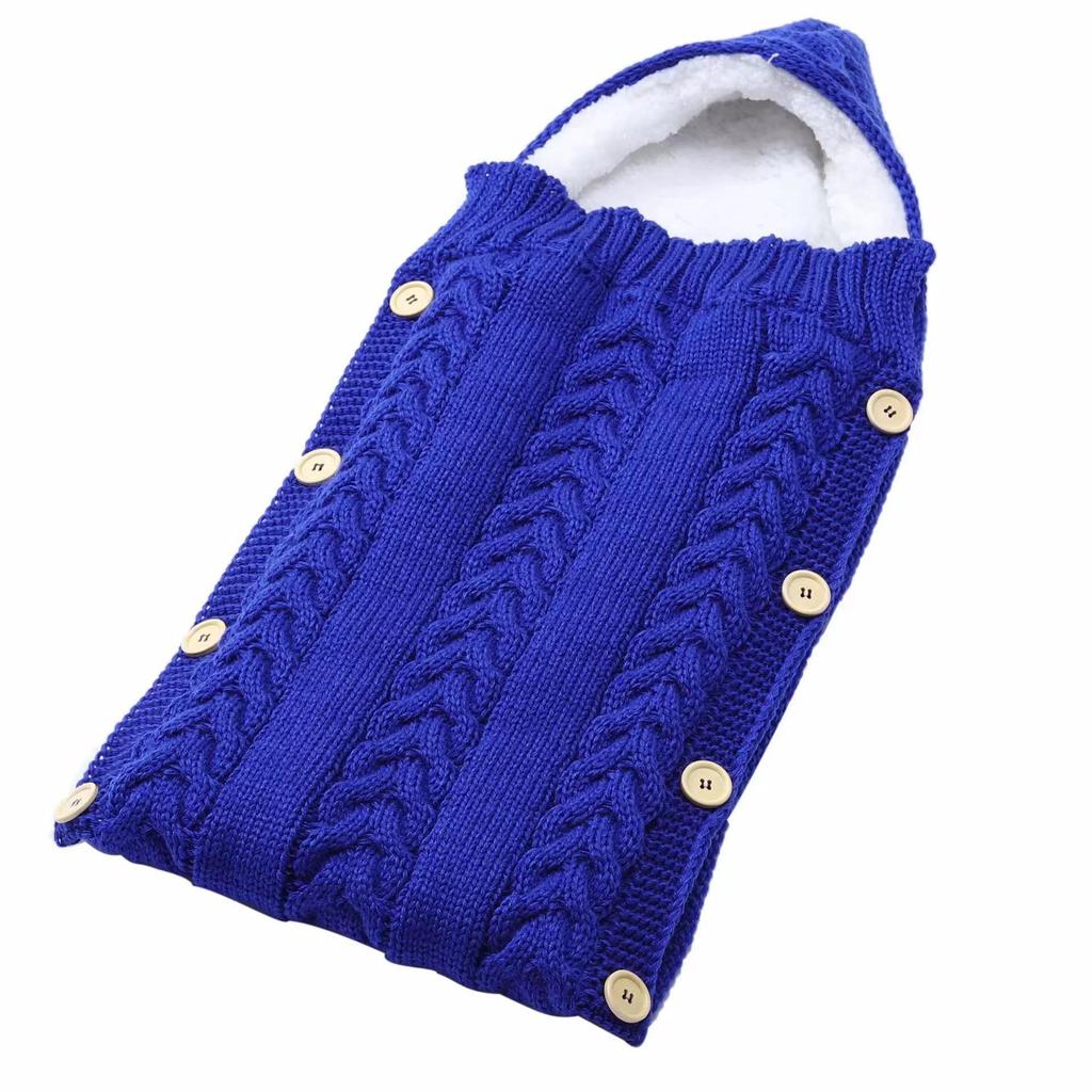 Infant Knitted Woolen Sleeping Bag Buttoned Blanket for Autumn & Winter
