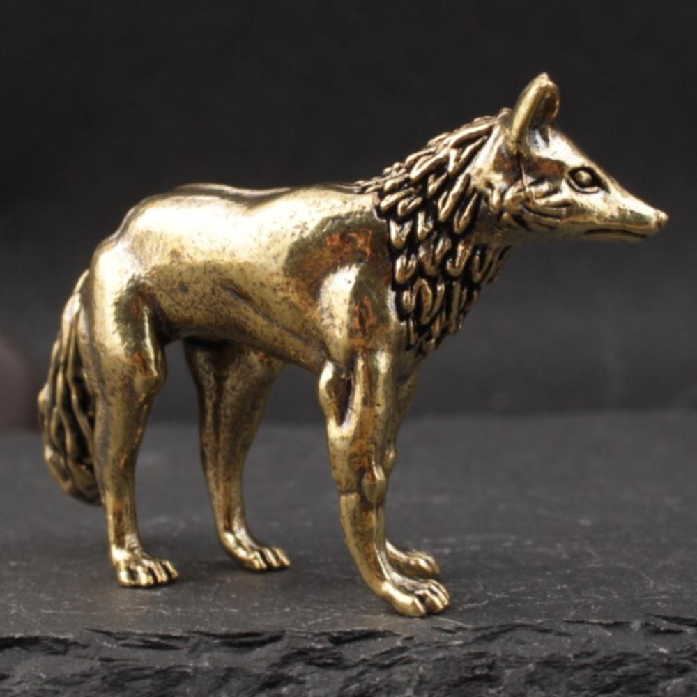 Mini Cute Brass Fox Statue Vintage Simulated Animal Statue Home Office Desk Decor Ornament Metal Figure Props Toy Gift Dropship