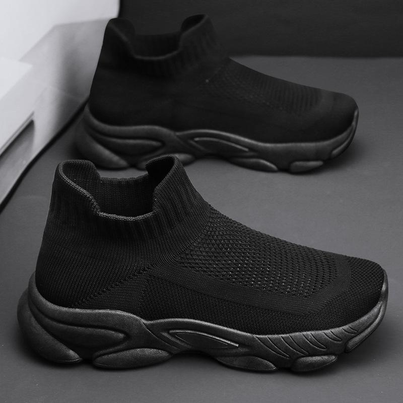 

Socks and shoes Men s mesh breathable casual sports shoes Fashion fly-woven high-top one-pedal summer new trendy men s shoes 39