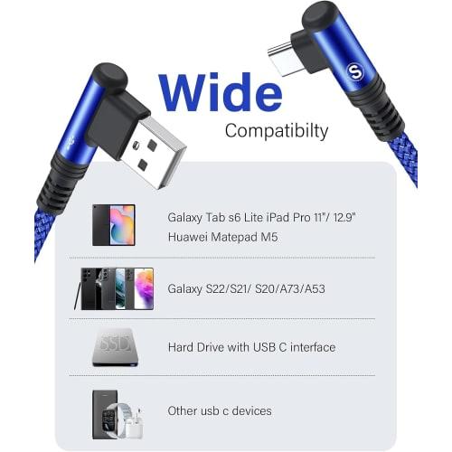 USB Typ C Kabel L-förmig Beide Enden [3M / 2er-Set] AviBrex Typ C Kabel 90 Grad Typ-C Kabel [3.1A Schnellladung] Nylongeflecht Hohe Haltbarkeit USB