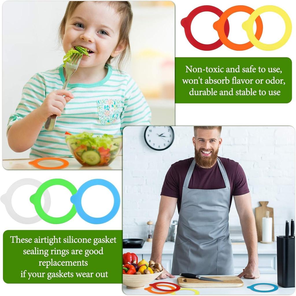 30 Stück Silikon-Glasdichtungen Ersatz Wiederverwendbare Dichtungen Auslaufsichere Silikondichtung Dichtungsringe für Einmachgläser mit normaler Öffnung, 6 Farben