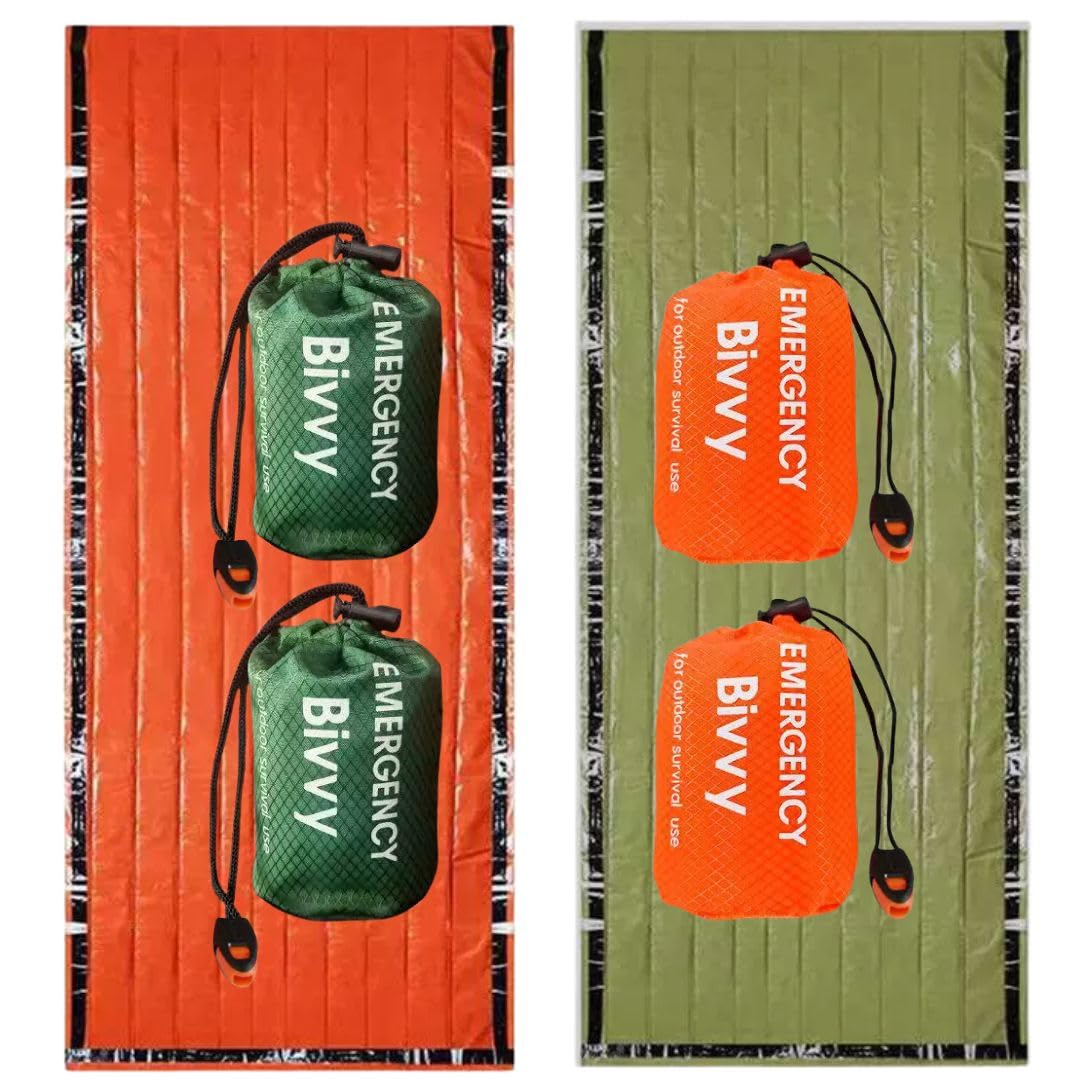 

Cobalt Planet Emergency Sleeping Set of with Orange and Green of Orange Bags, 4, Aluminum, Warm, Waterproof, Whistle, Lightweight, 200x90cm, (Set 4, &