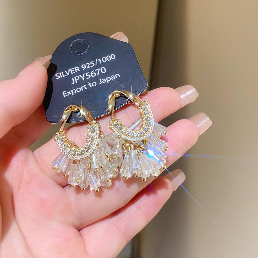 Silver Needle Diamond Tassel Drop Earrings: Elegant, Fashionable, Statement Design