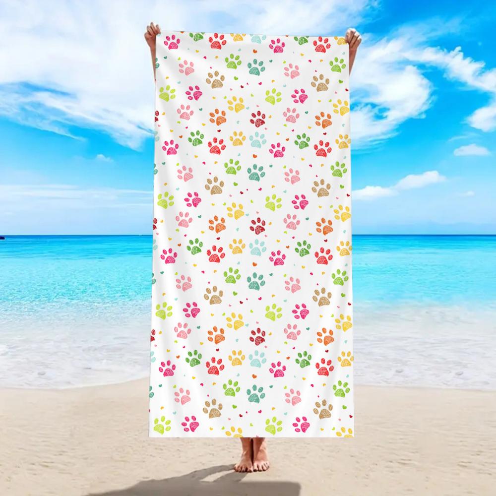 Colorful Rainbow Dog Paw Print Beach Towel Multiple Sizes For Pet Lover Girls Pool Party Daily Bath Towel