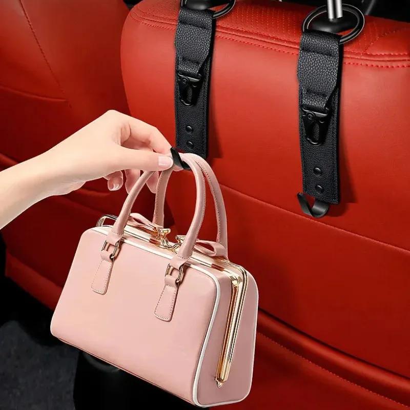 Car Interior Accessories PU Leather Hooks Storage Clips Front Seat Headrest Organizer Holder Auto Fastener Hangers Space Saving