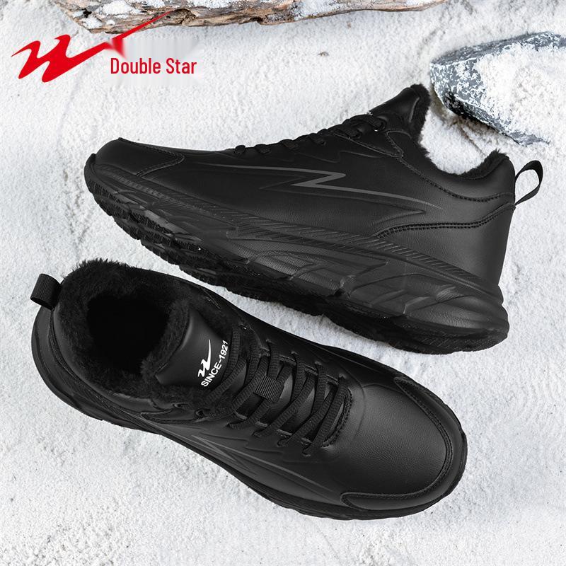 Shuangxing 2024 Men's Black Low-Top Winter Sports Shoes with Plush Lining