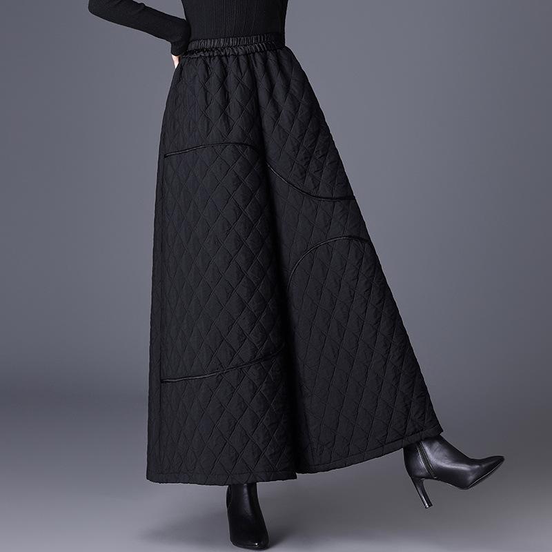 

Пуховый хлопковый наполнитель винтажный с высокой талией повседневный свободный осенне-зимний с широкими штанинами Юбка-брюки Женские свободные повседневные брюки XL чёрный