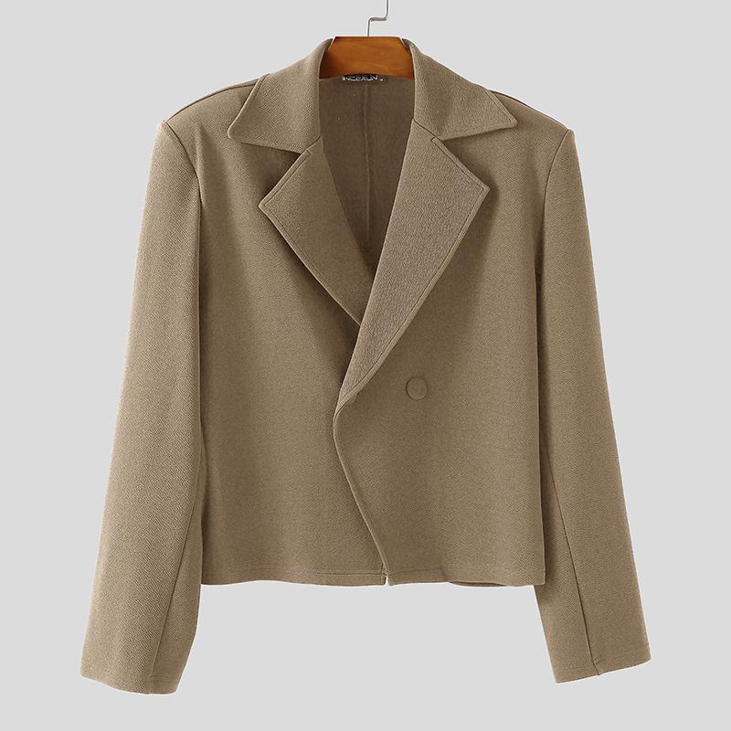 INCERUN Autumn Winter Men Long Sleeve Front Cross Cropped Short Blazer Coats