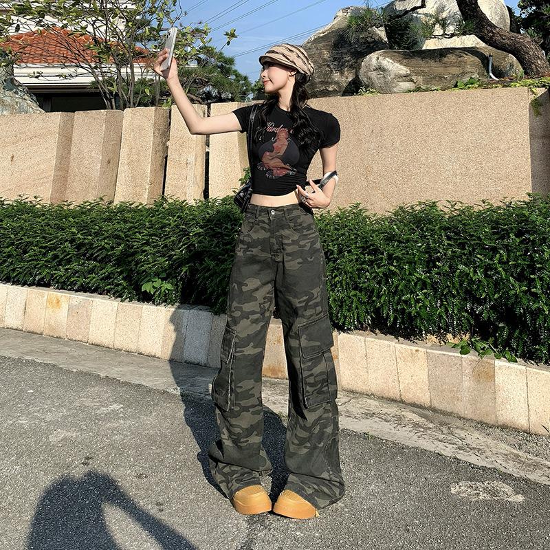 1116 American Retro Multi-pocket Camouflage Micro-horn Tooling Jeans Trendy Brand Loose and Thin Straight Floor Pants