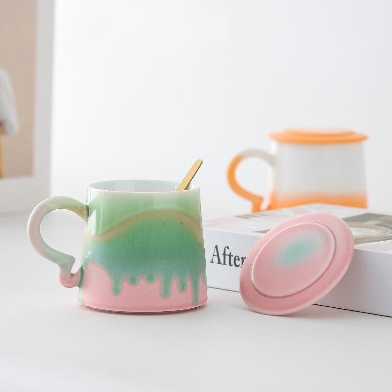 Nordic Gradient Ceramic Tea Cup with Lid - Exquisite Couple Souvenir for Office or Home
