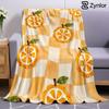 Watercolor Orange Check Cartoon Anime Print Flannel Blanket Soft Warm Throw for Kids Bedroom Sofa Bed Christmas Office Car