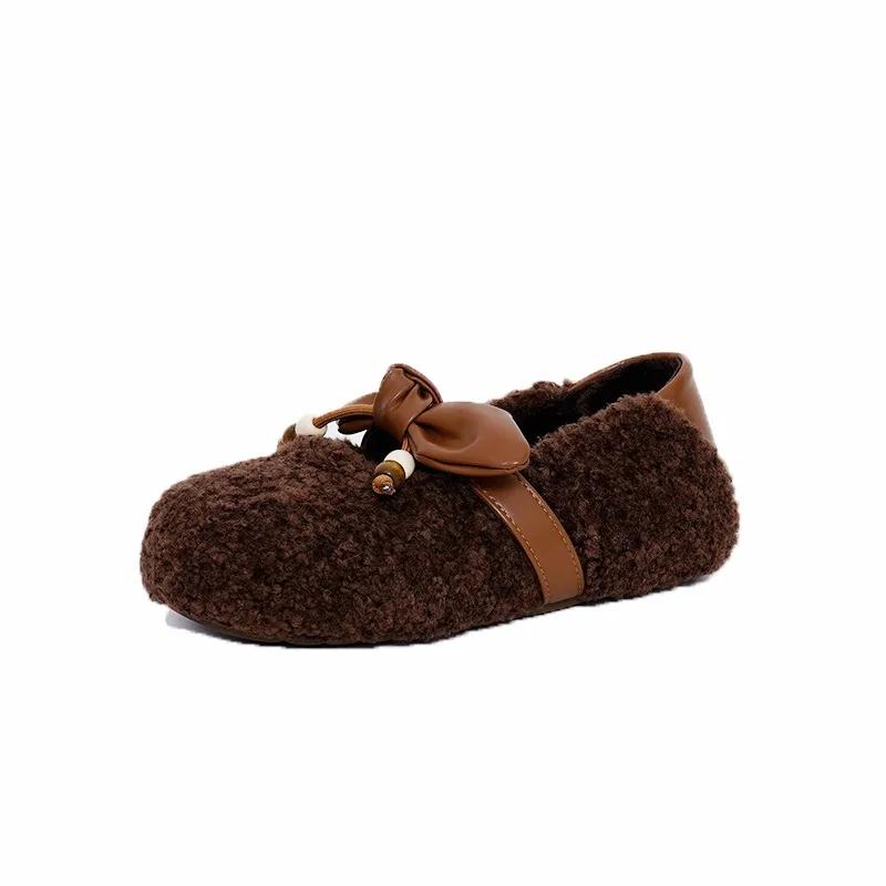 Fluffy Shoes Women 2026 Autumn and Winter New Casual Flat Shoes Mary Jane Female Slip-on Lazy Retro Loafers Women