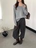2026 Autumn Korean Style Elegant Beaded Lapel One-Shoulder Knit Sweater