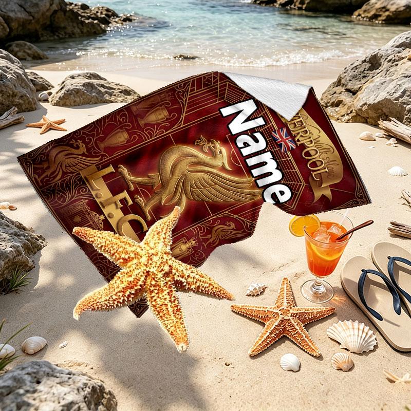 Custom Name Personalized Liverpool Football Club Print Beach Towel, for Trip Camping Beach Party Home Decor, Birthday Gift for Family & Friends