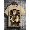 Japanese Style Samurai Cat Graphic T Shirt For Men Causal 3D Printed O Neck Short Sleeve Tees Outdoor Oversize Men Clothing Tops