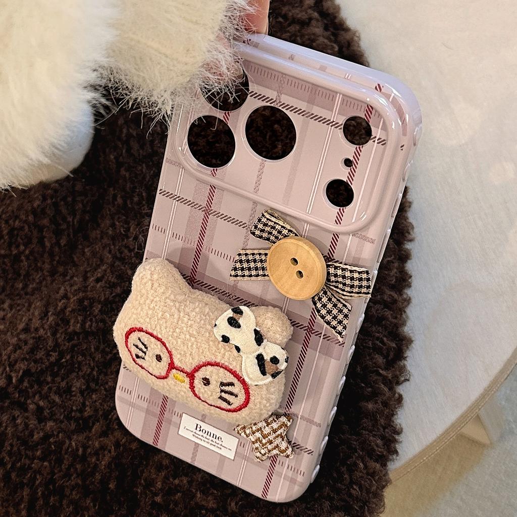 Purple Plaid Plush Cat Apple 17promax Mobile Phone Case Iphone16 Retro 13/15 Anti-fall 14 Applicable