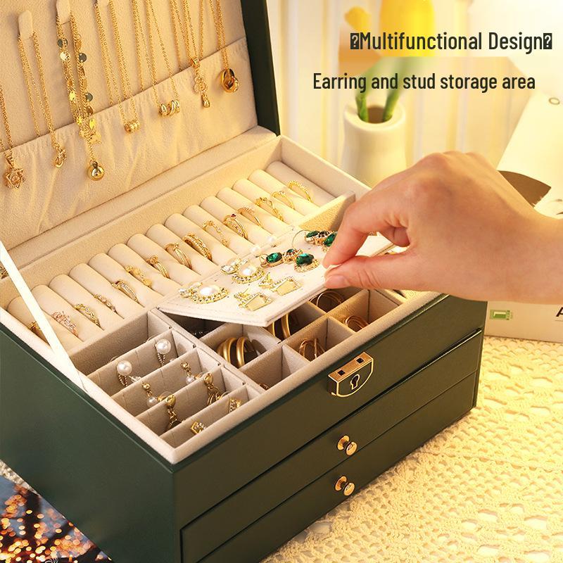 Exquisite Large-Capacity Jewelry Storage Box for Necklaces, Earrings, Bracelets, and Rings.