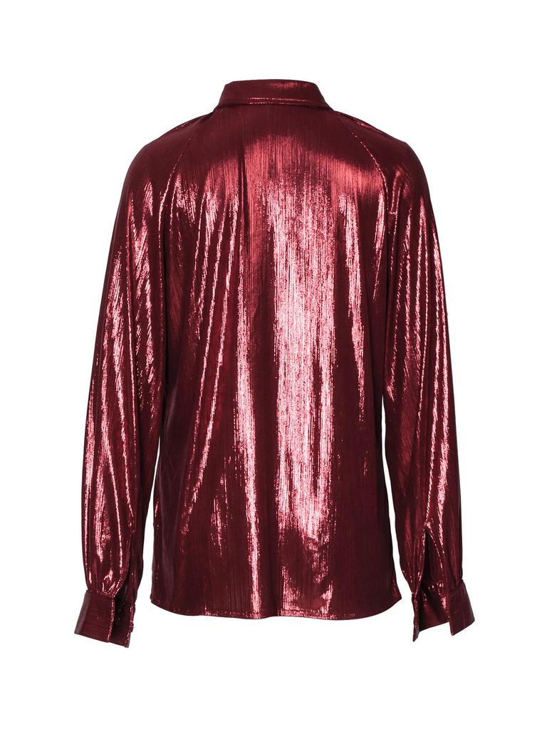 Women's Elegant Wine Red Lapel Long Sleeve Shirt