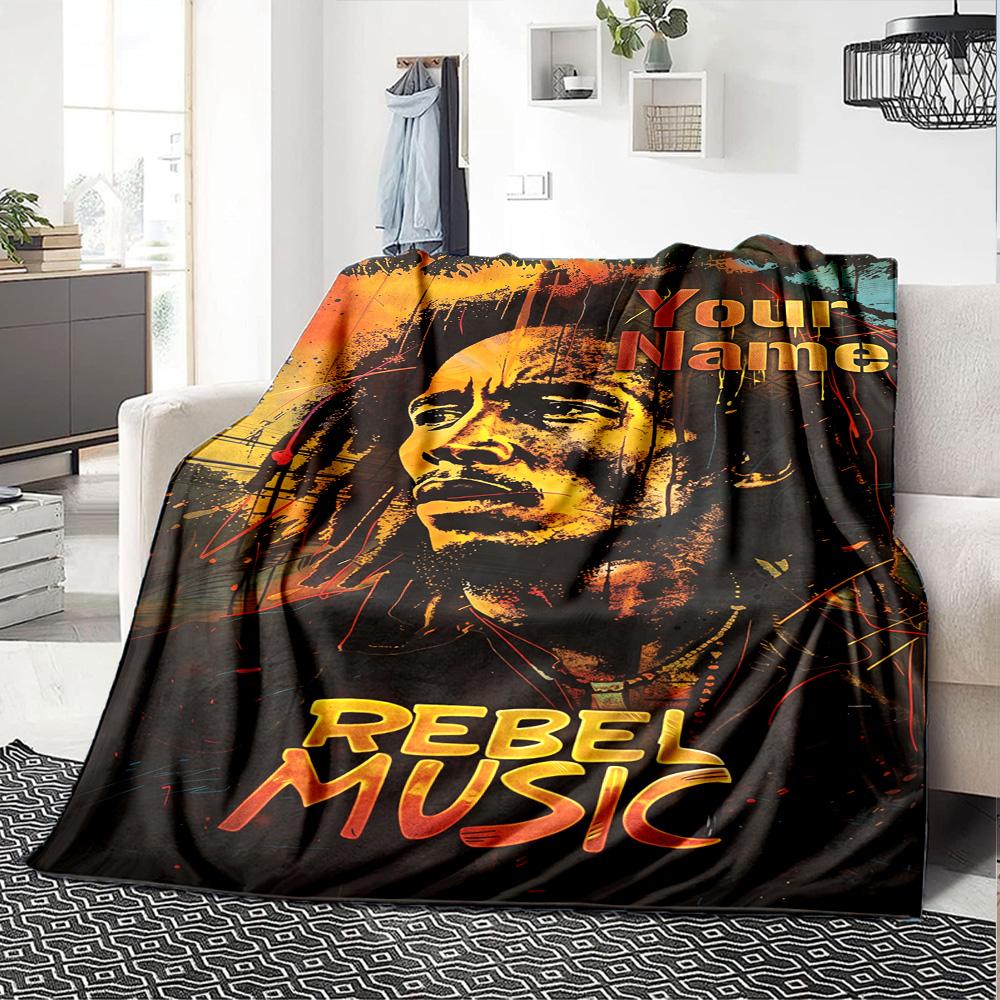 Bob Marley Personalized Text Blanket Throw Customizable Blanket Comfortable Suitable for Chair Living Room Seaside Sofa Four Seasons Multipurpose