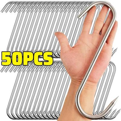 Stainless Steel S Hooks Sharp Tip Kitchen Hanging Meat Hook Butcher Shop Grillling BBQ Curing Sausage Bacon Hams S Shaped Hanger