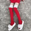 Classical Holiday Themed Cosplay Christmas Thigh High Long Socks for Women Plush Top Patchwork Over the Knee Stockings