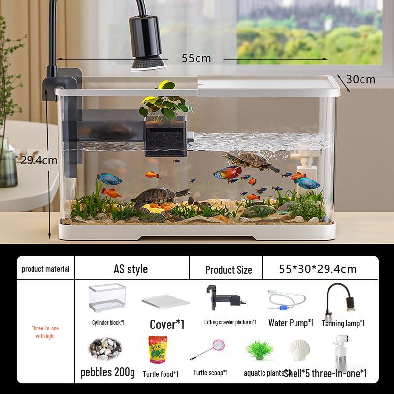 Versatile Desktop Turtle & Fish Aquarium with Basking Platform and Integrated Circulation System