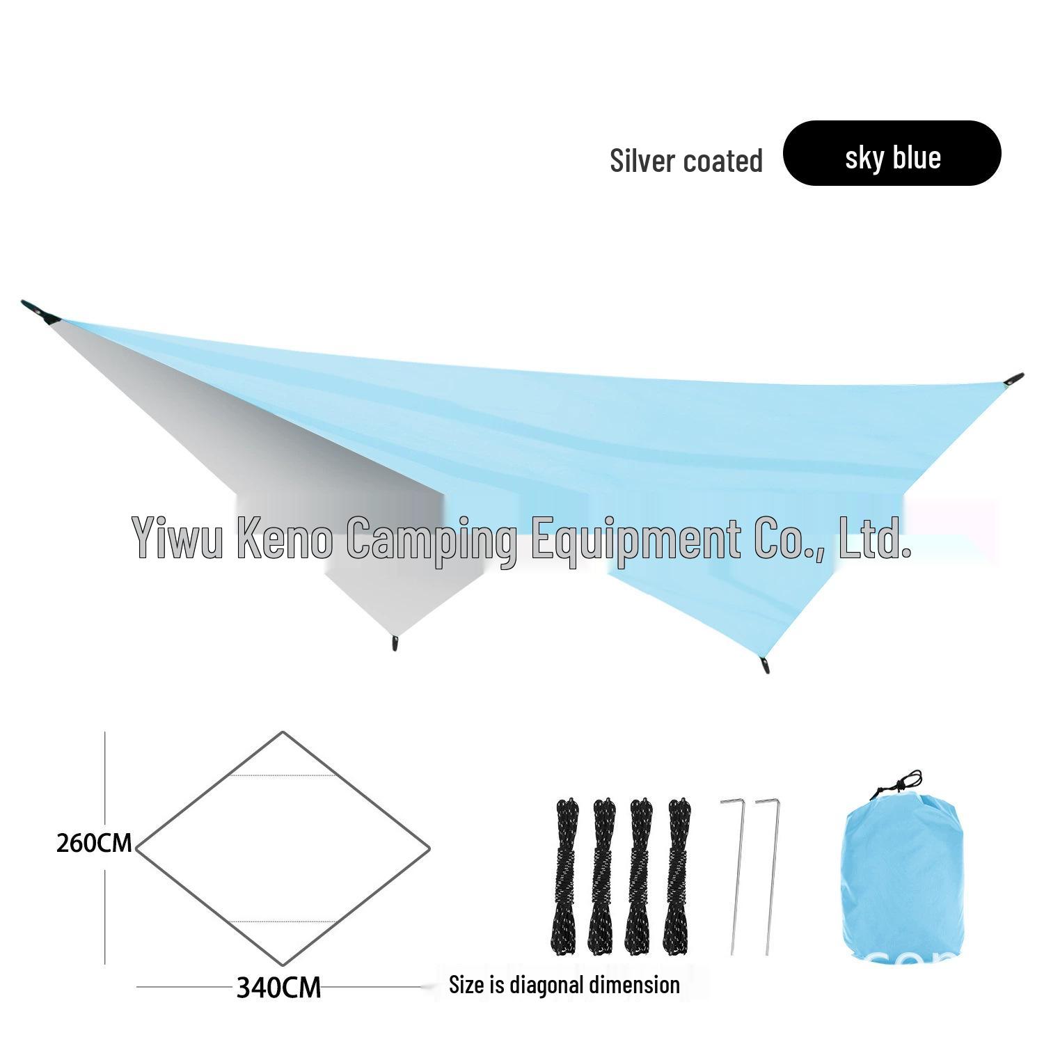 

Тент от солнца 210T «Бриллиант»: Многофункциональный уличный навес и влагозащитный коврик для кемпинга, пикников и пляжного использования. Diagonal 340*260cm небесно-голубой
