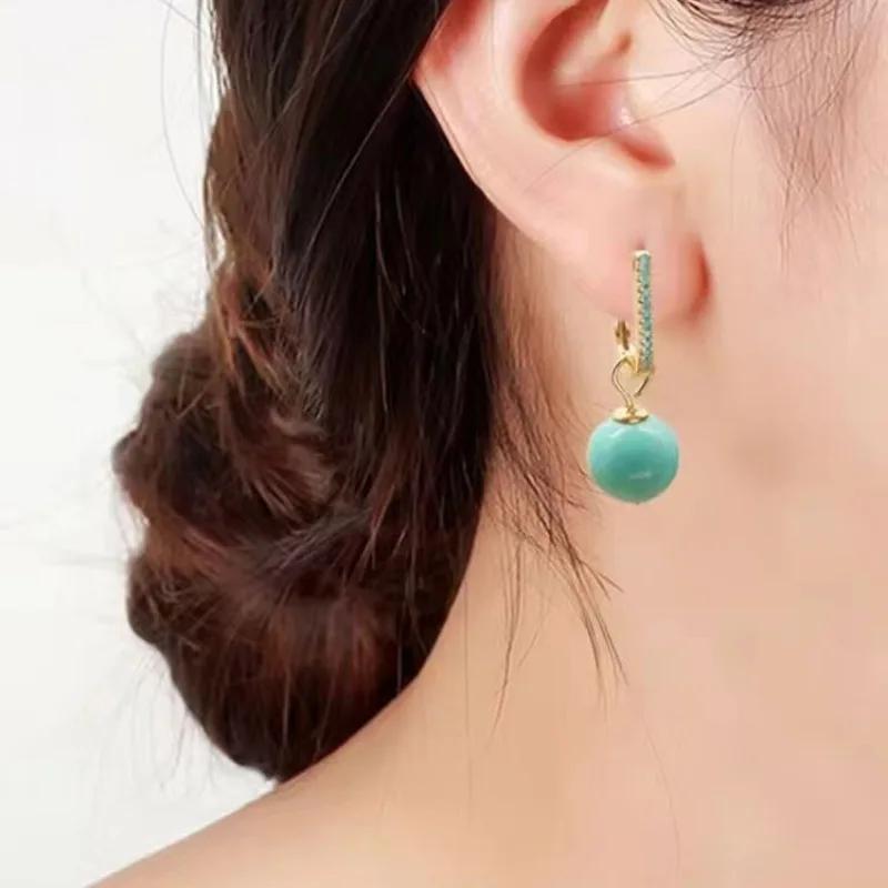 Klasické módní náušnice s diamanty a světle zelenými tyrkysovými korálky pro ženy, visací náušnice na banketovou párty