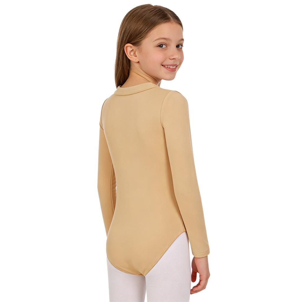 Body cu maneci lungi căptușit cu fleece pentru fete, maieu, culoare uni, pentru dans, gimnastică, balet, încălzire