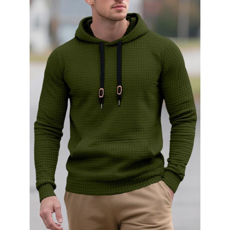 Mens Waffle Knit Hooded Sweatshirt Casual Loose Pullover Long Sleeve